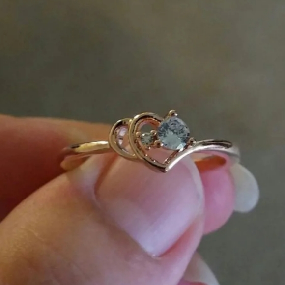 14k Rose Gold/Silver Heart Love Sapphire Ring sz10 - Picture 5 of 7